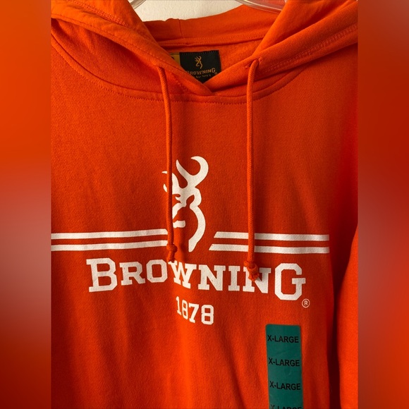 Browning 1878 Hoodie Mens Medium Orange Fleece Logo Sweatshirt - Picture 3 of 4